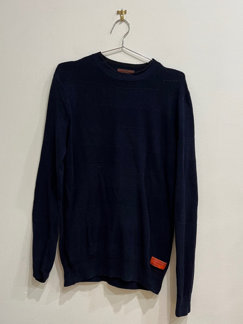 Scotch and Soda Waffle Knit Crewneck Sweater Navy Blue Mens Medium